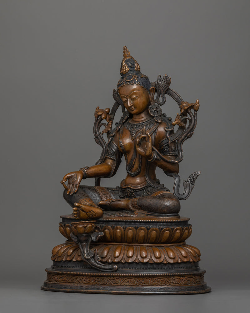 Handcrafted Oxidized Copper Green Tara Statue | Deity for Compassion and Swift Action