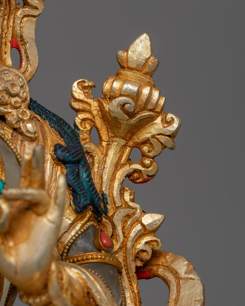 Crystal Green Tara Statue | Handcrafted and Gold Electroplated Deity