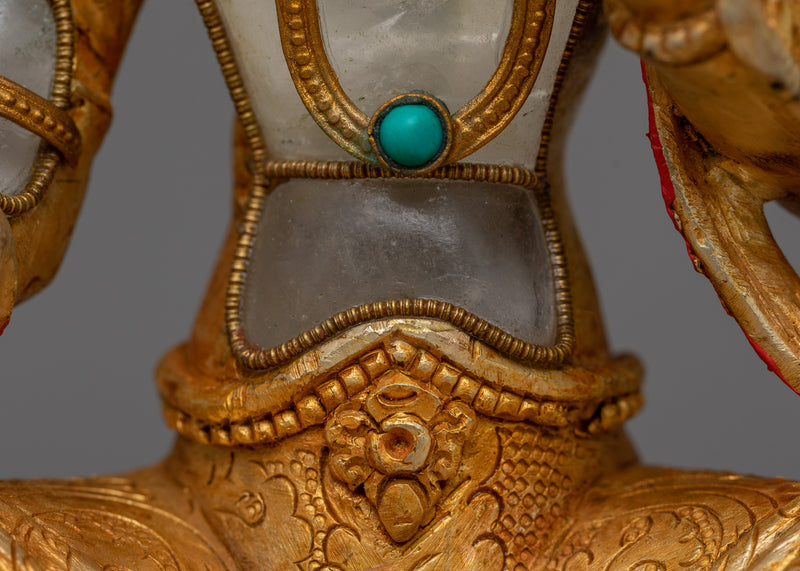 Crystal Green Tara Statue | Handcrafted and Gold Electroplated Deity