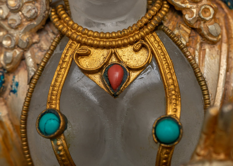 Crystal Green Tara Statue | Handcrafted and Gold Electroplated Deity