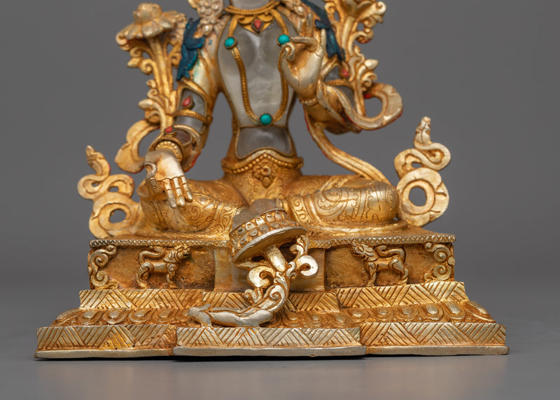 Crystal Green Tara Statue | Handcrafted and Gold Electroplated Deity