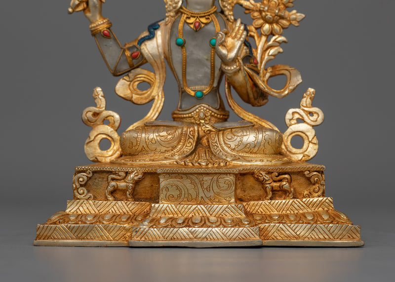 Crystal Manjushri Statue | Gold Electroplated Deity Sculpture