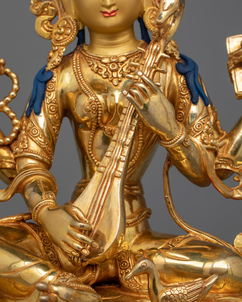 Handmade Saraswati Hindu Goddess of Knowledge Sculpture | Statue for Sacred and Artistic Decor