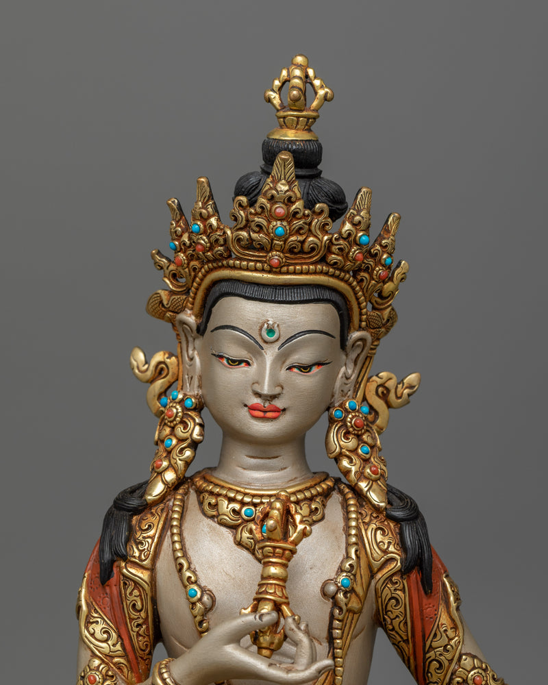 11.2-Inch Gold-Gilded Vajrasattva Statue | Handcrafted Gemstone-Embellished Art