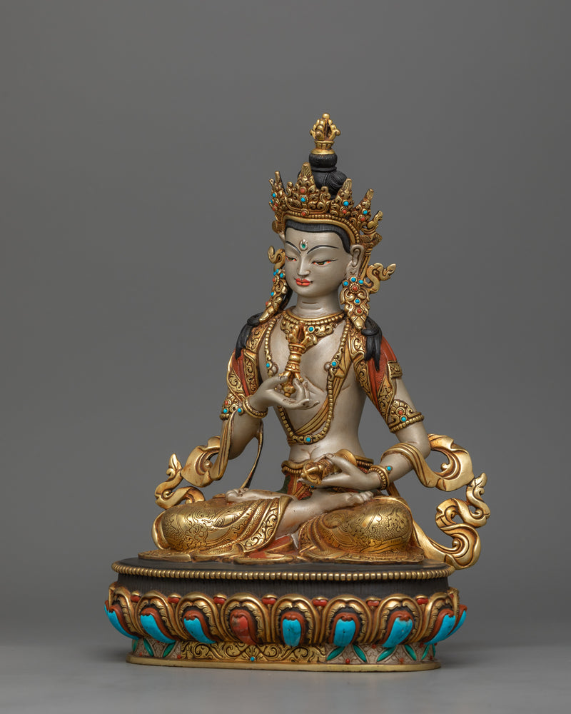 11.2-Inch Gold-Gilded Vajrasattva Statue | Handcrafted Gemstone-Embellished Art