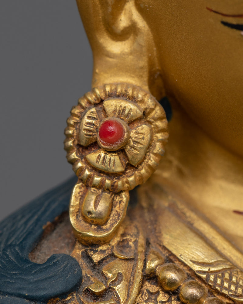 11.8-Inch 24K Gold-Gilded Guru Rinpoche Statue | Handcrafted Gemstone-Embellished Art