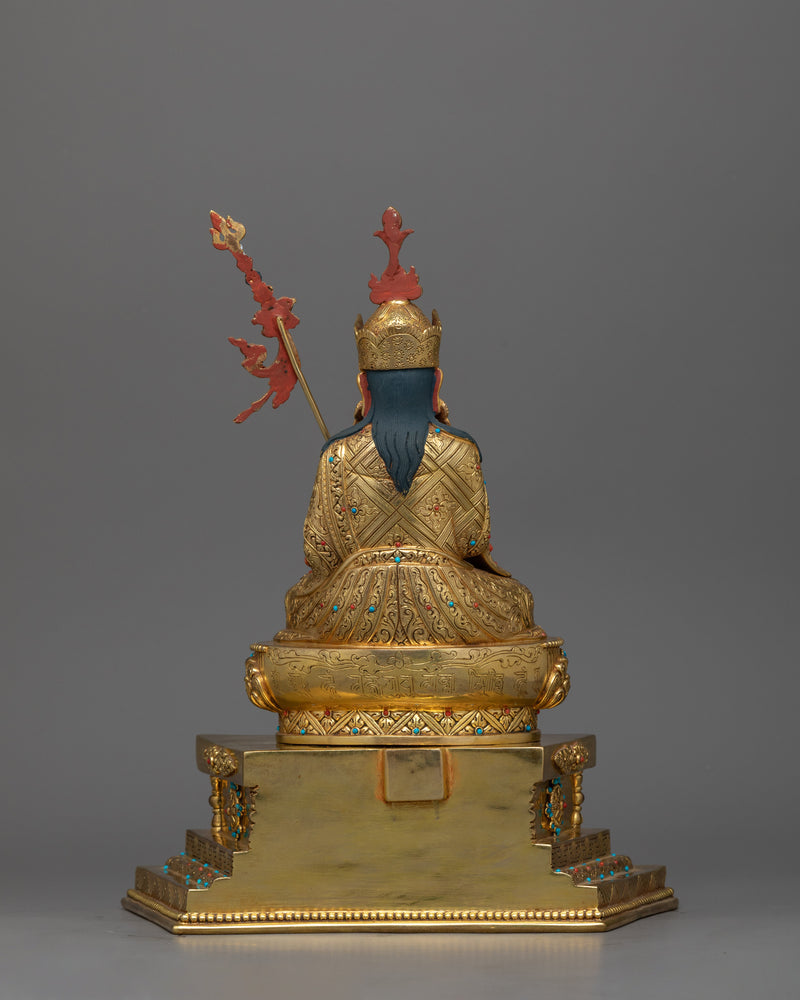 11.8-Inch 24K Gold-Gilded Guru Rinpoche Statue | Handcrafted Gemstone-Embellished Art