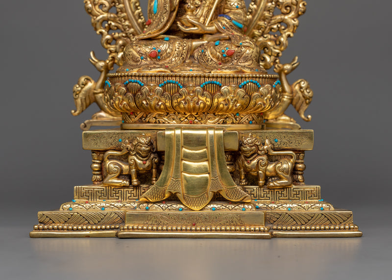 11.8-Inch 24K Gold-Gilded Guru Rinpoche Statue | Handcrafted Gemstone-Embellished Art