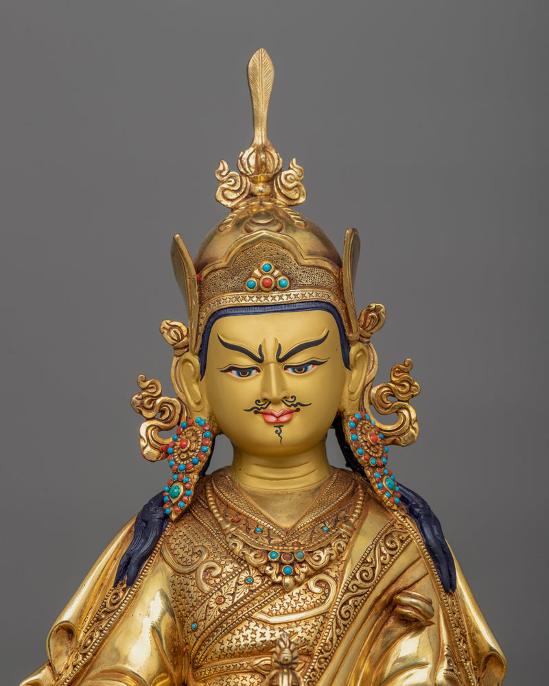 Tibetan Handcrafted Guru Rinpoche Sculpture | Traditional Figurine of Tantric Buddhist Master