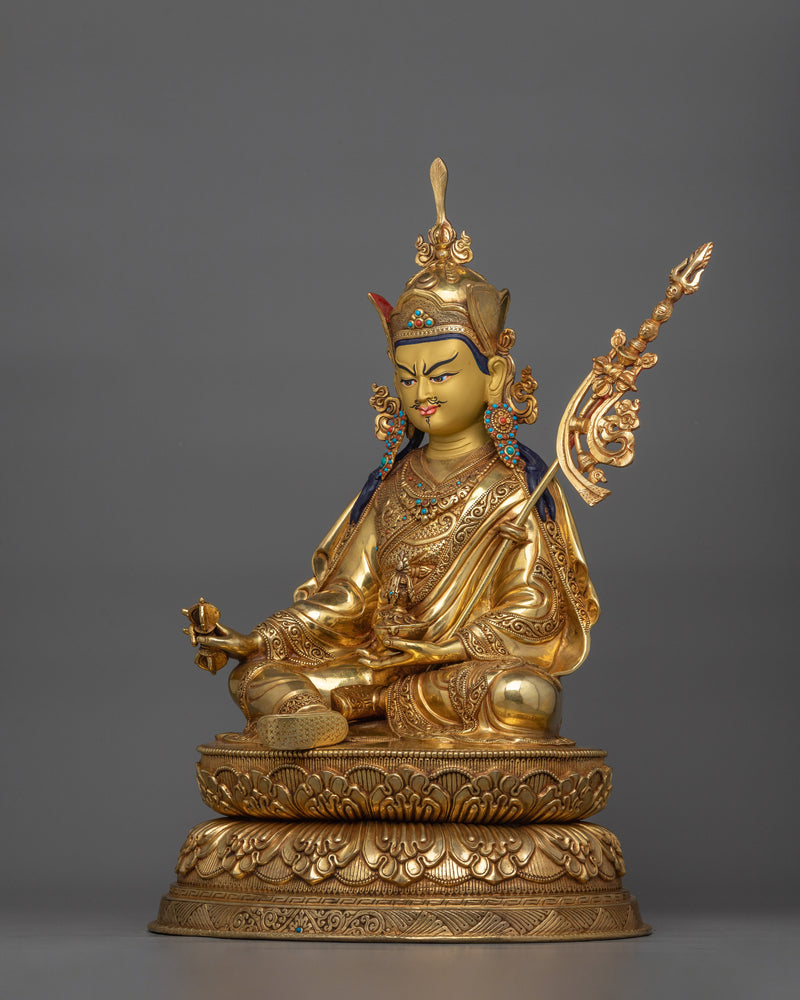 Tibetan Handcrafted Guru Rinpoche Sculpture | Traditional Figurine of Tantric Buddhist Master