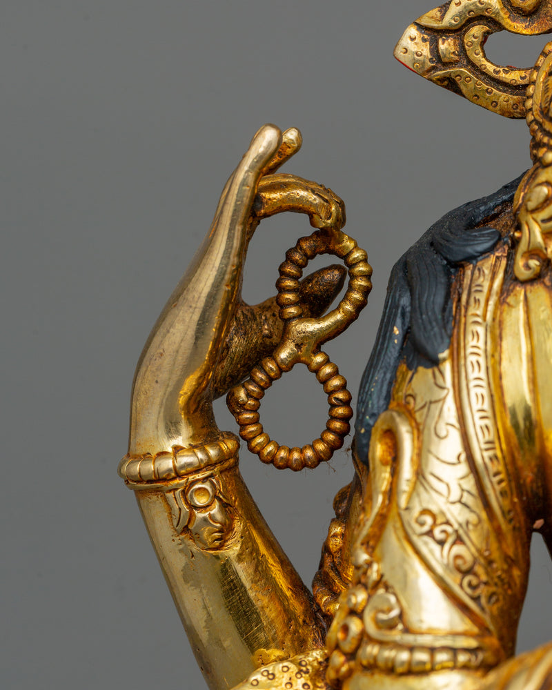 Golden Avalokiteśvara Statue | Four Armed Chenrezig Gilded in 24k Gold