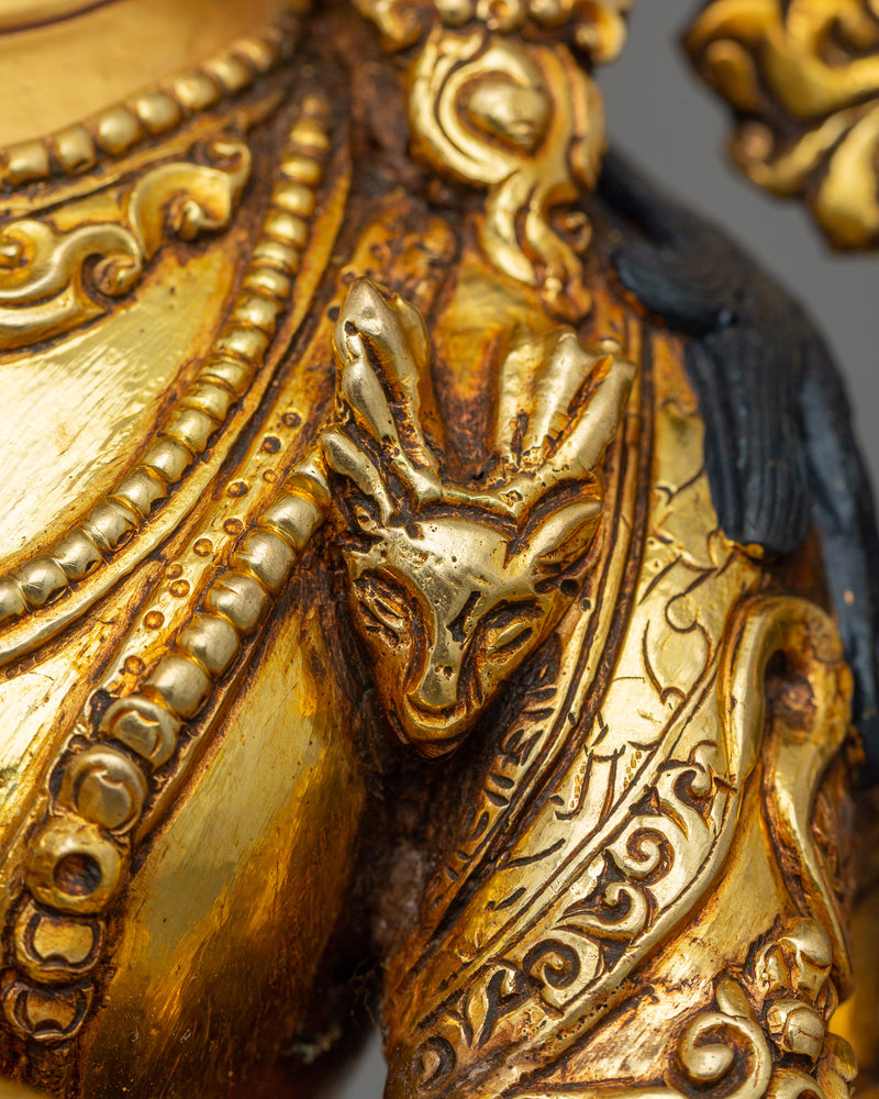 Golden Avalokiteśvara Statue | Four Armed Chenrezig Gilded in 24k Gold