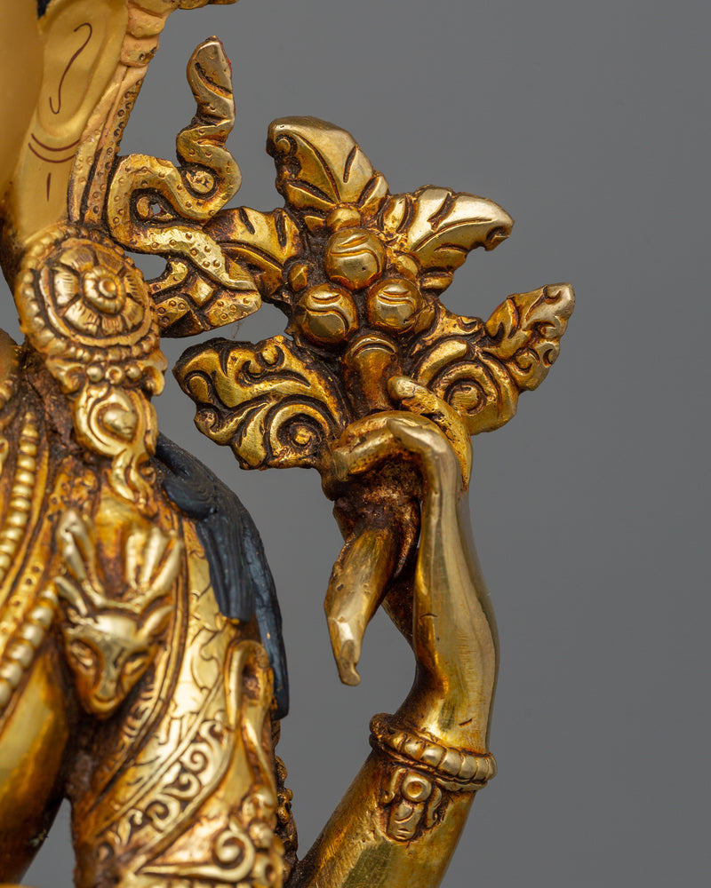 Golden Avalokiteśvara Statue | Four Armed Chenrezig Gilded in 24k Gold