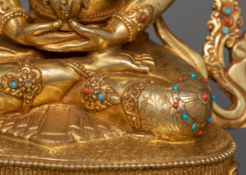 24K Gold-Gilded Amitayus Statue | Handcrafted Gemstone-Embellished Sculpture