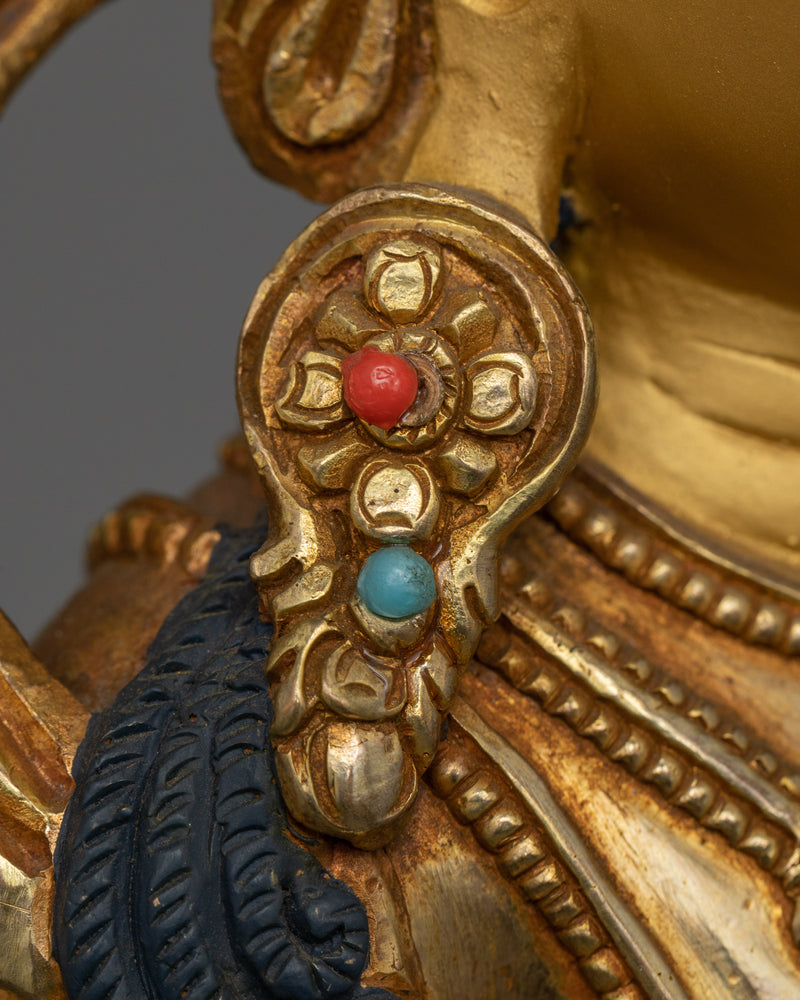 24K Gold-Gilded Amitayus Statue | Handcrafted Gemstone-Embellished Sculpture