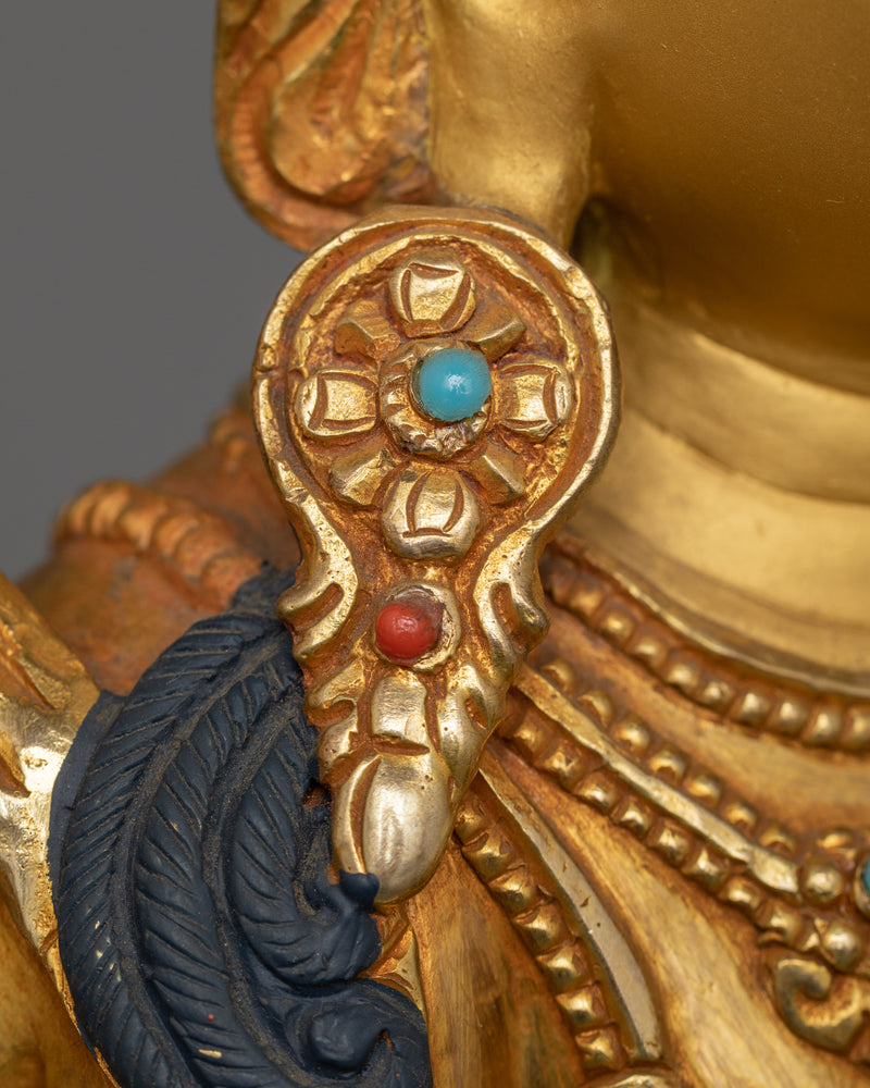 24K Gold-Gilded Chenrezig Statue | Handcrafted Gemstone-Embellished Sculpture