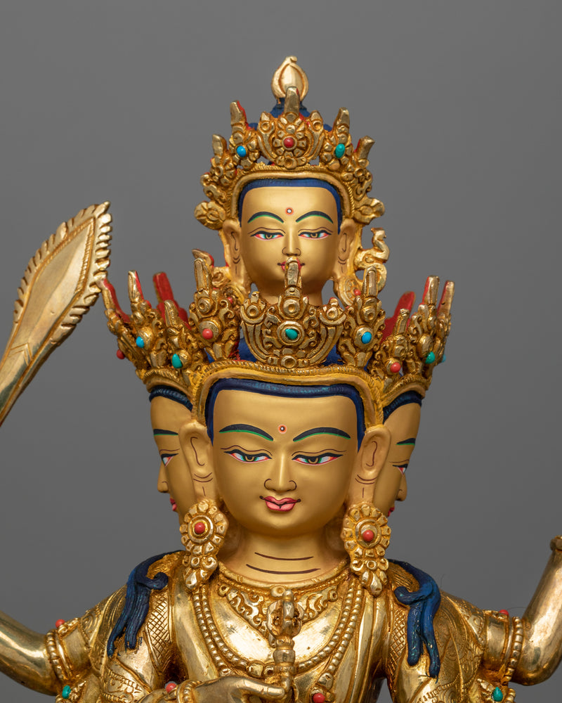 24K Gold-Gilded Maha Vajrasattva Statue | Gemstone-Embellished Sculpture