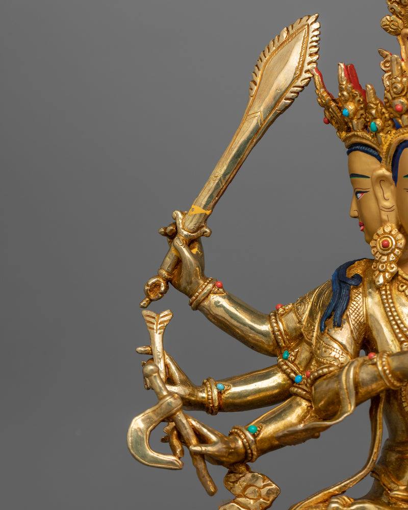 24K Gold-Gilded Maha Vajrasattva Statue | Gemstone-Embellished Sculpture