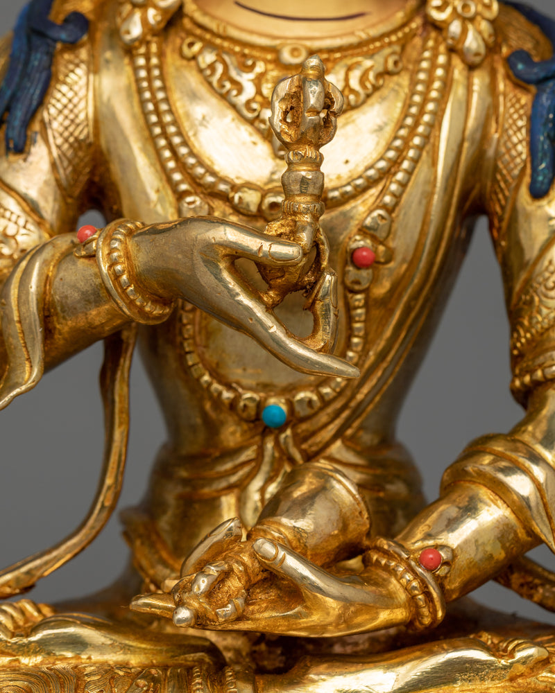 24K Gold-Gilded Maha Vajrasattva Statue | Gemstone-Embellished Sculpture