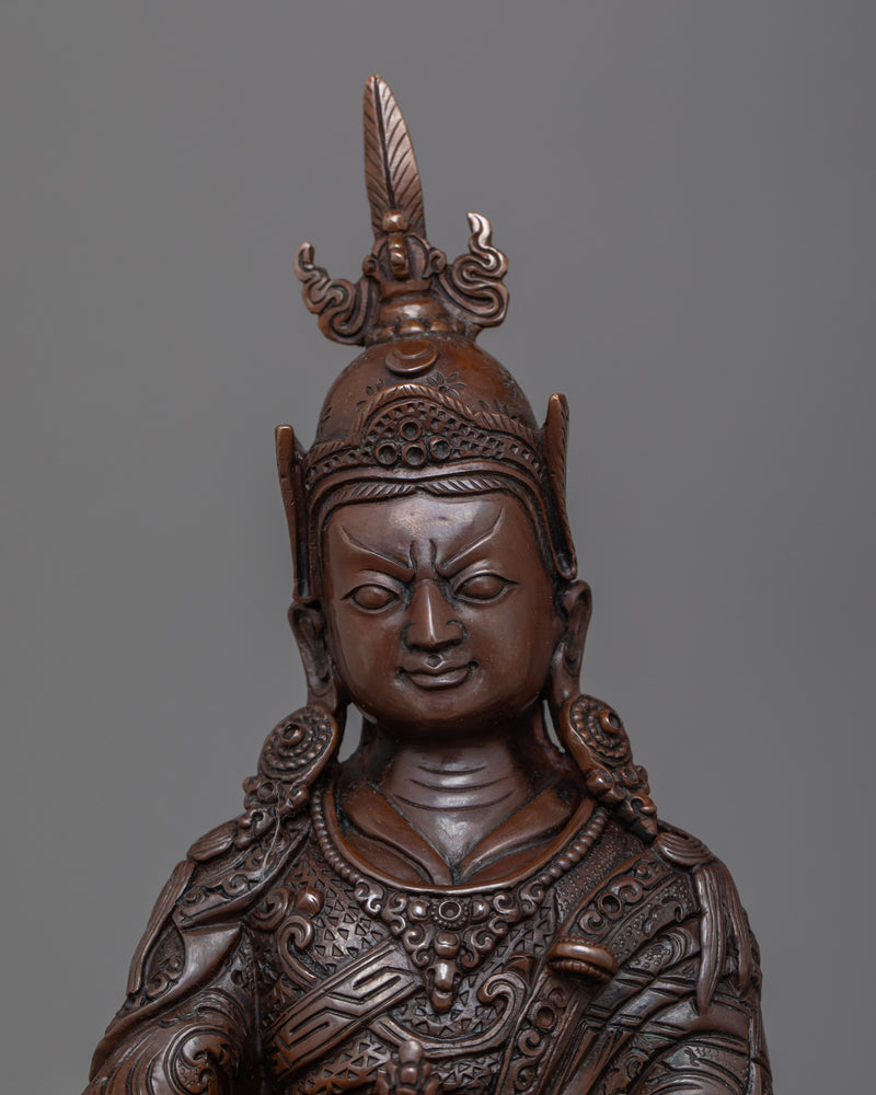 Oxidized Copper Guru Rinpoche Artwork | Handcrafted Buddhist Sculpture