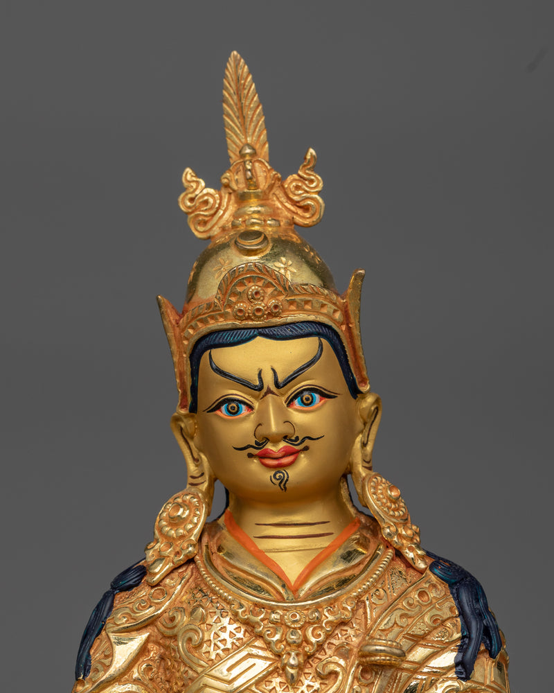 Guru Rinpoche Copper Art From Nepal | Traditionally 24K Gold Gilded Statue