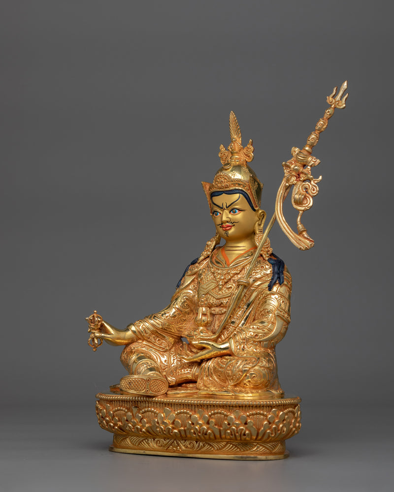 Guru Rinpoche Copper Art From Nepal | Traditionally 24K Gold Gilded Statue