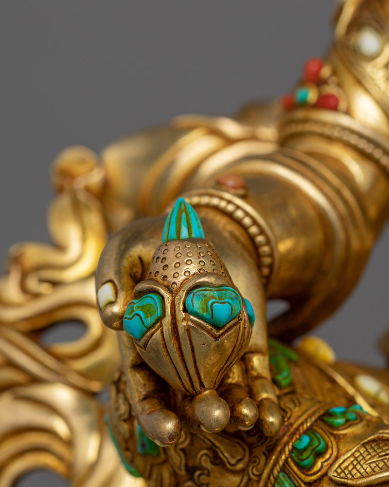 Gold-Gilded Jambhala Statue | Handcrafted Sculpture with Stone Citron