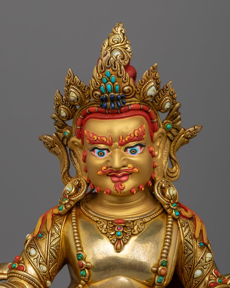 Gold-Gilded Jambhala Statue | Handcrafted Sculpture with Stone Citron