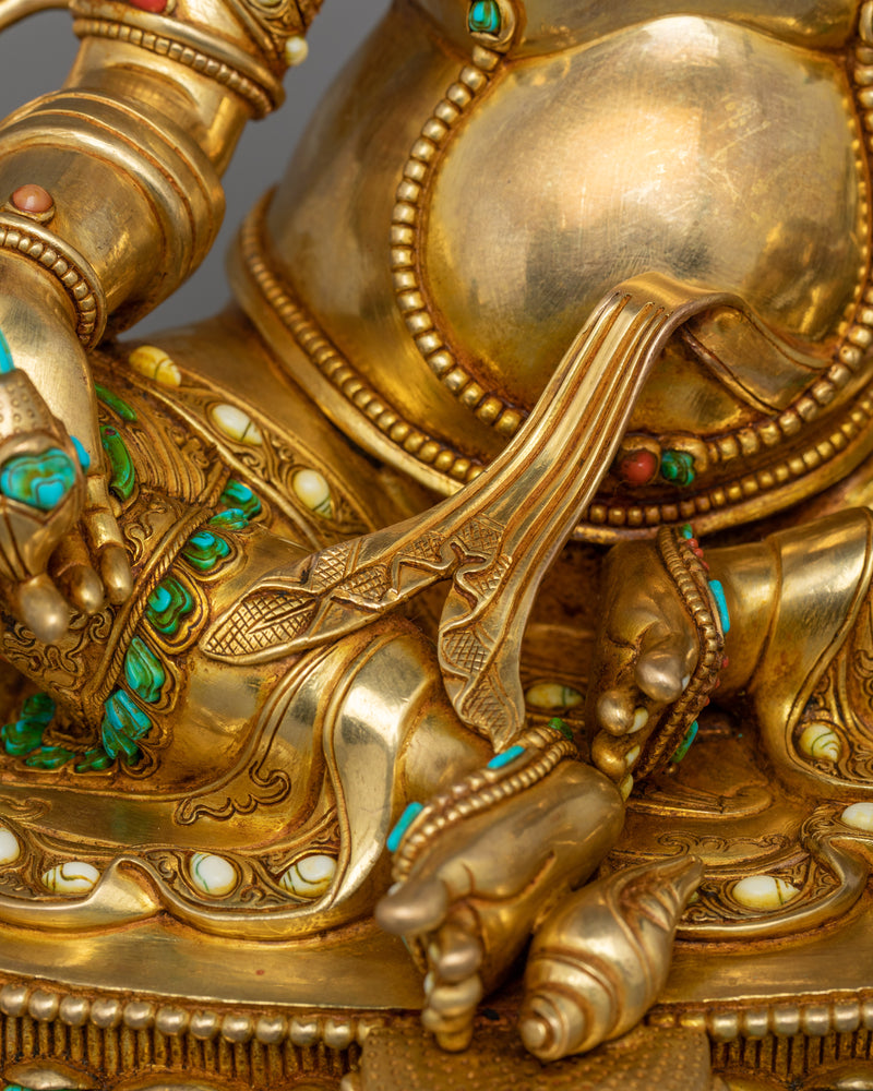 Gold-Gilded Jambhala Statue | Handcrafted Sculpture with Stone Citron