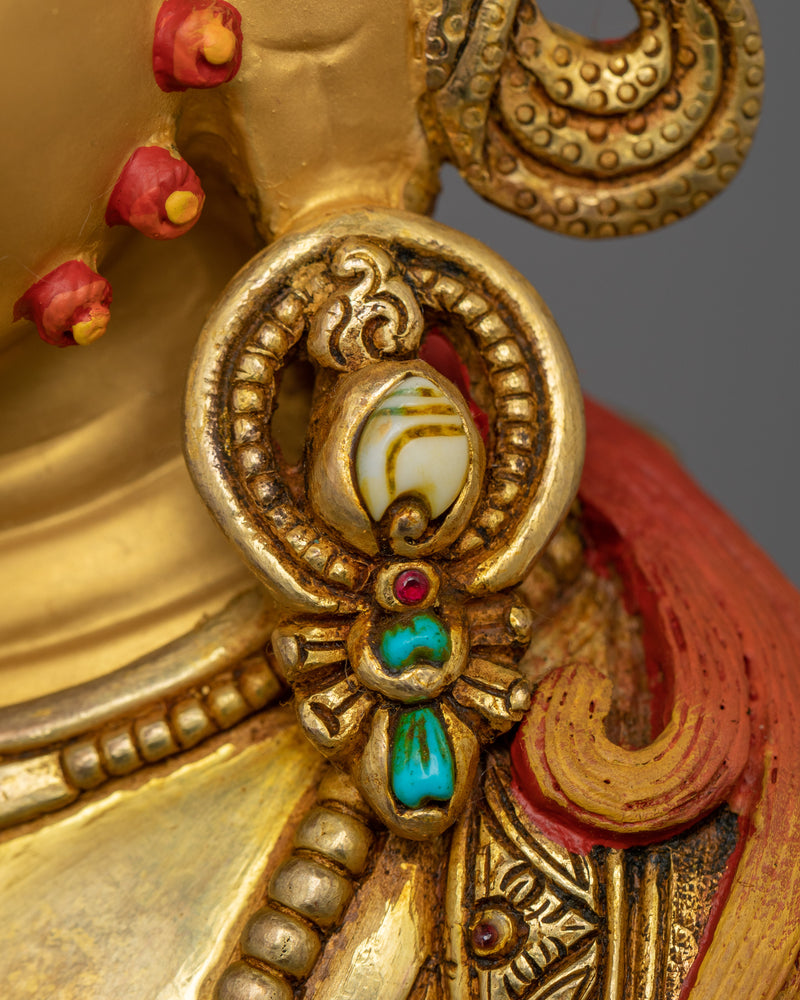 Gold-Gilded Jambhala Statue | Handcrafted Sculpture with Stone Citron