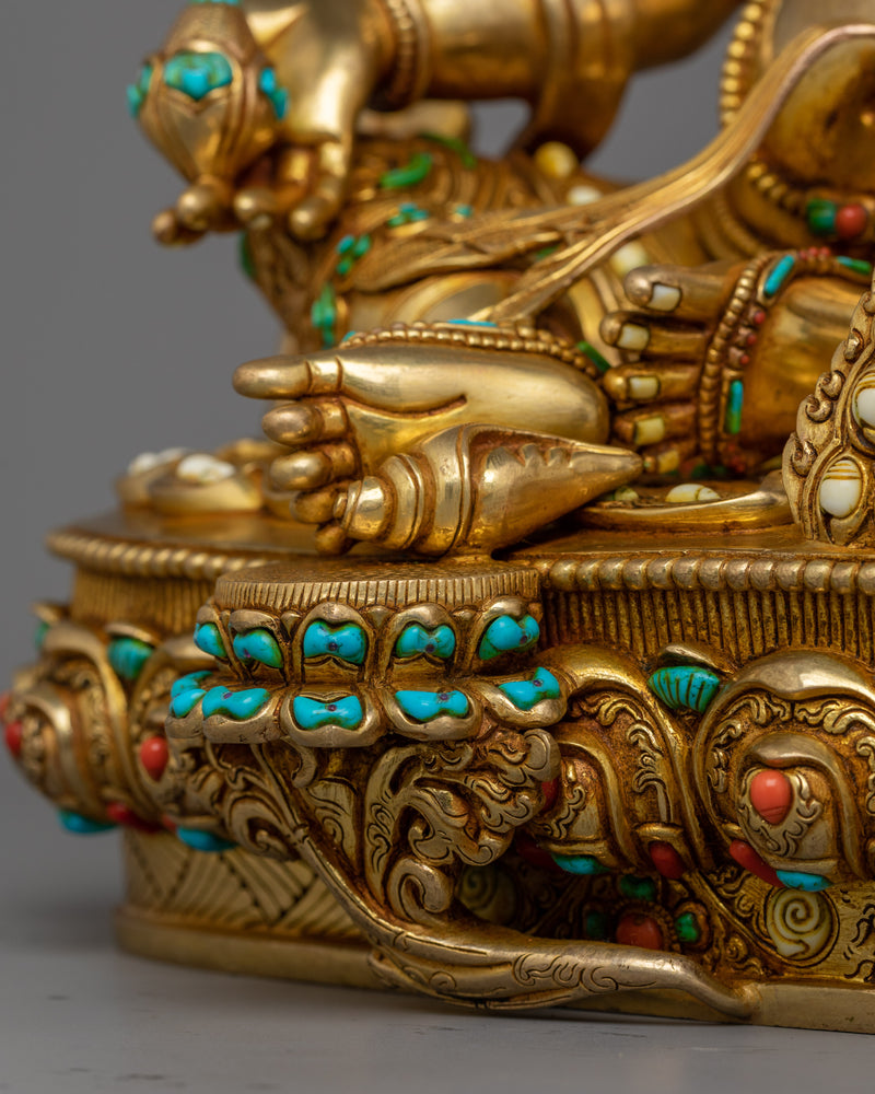 Gold-Gilded Jambhala Statue | Handcrafted Sculpture with Stone Citron