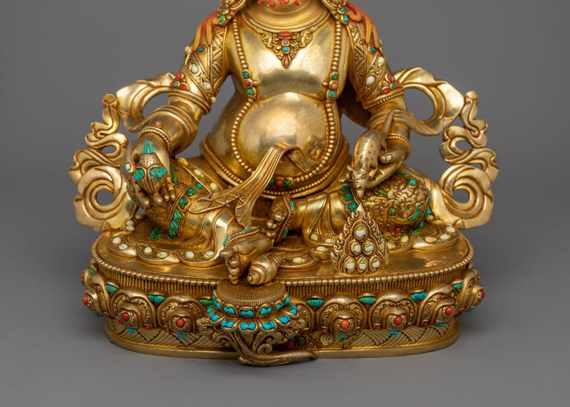 Gold-Gilded Jambhala Statue | Handcrafted Sculpture with Stone Citron