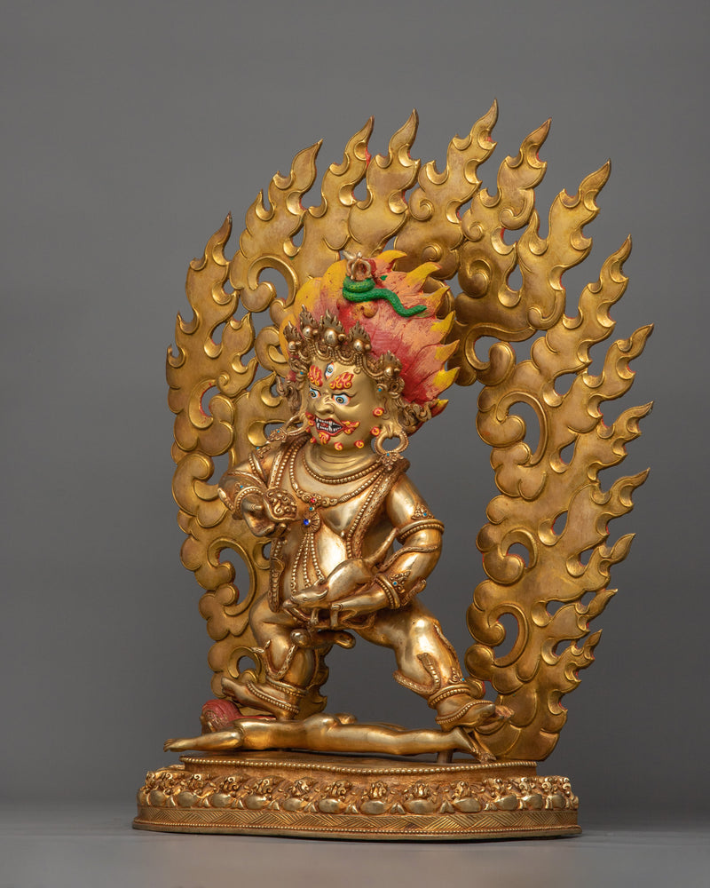 Hand-Crafted Wealth Deity Black Dzambhala Sculpture | Gold Gilded Black Dzambhala Statue