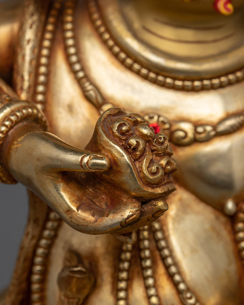 Hand-Crafted Wealth Deity Black Dzambhala Sculpture | Gold Gilded Black Dzambhala Statue