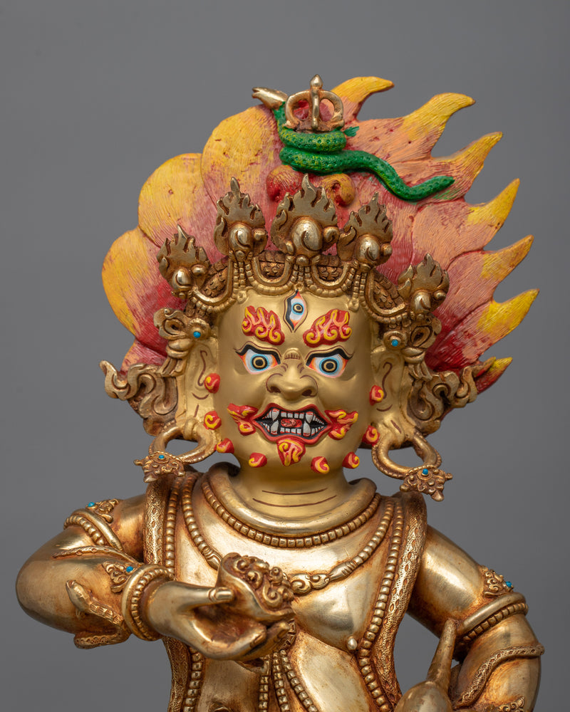 Hand-Crafted Wealth Deity Black Dzambhala Sculpture | Gold Gilded Black Dzambhala Statue