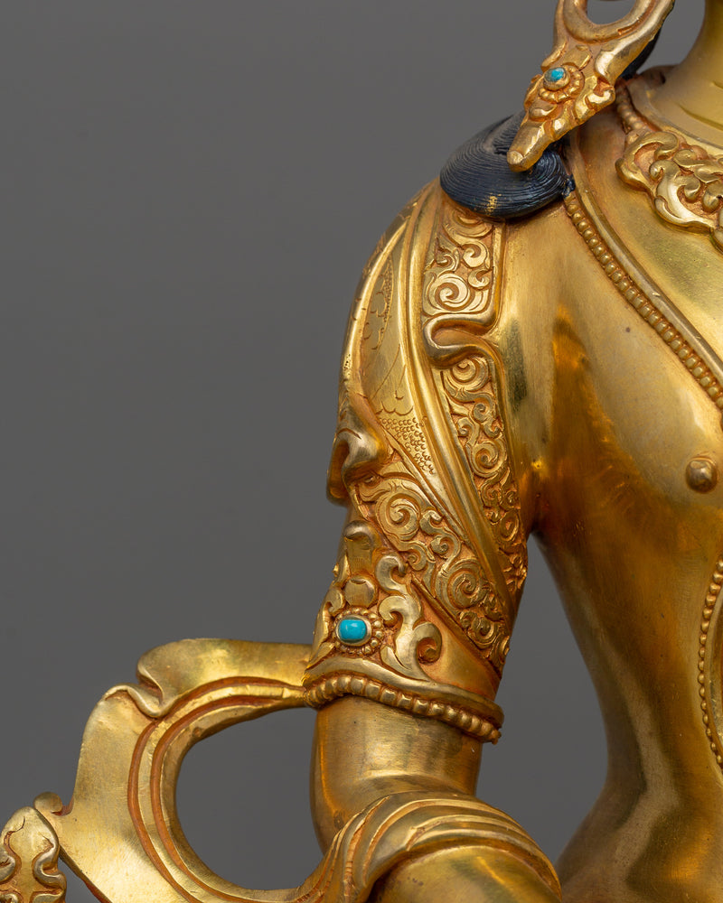 Gold-Gilded Handcrafted Amitayus Statue | Handcrafted Gemstone-Embellished Sculpture