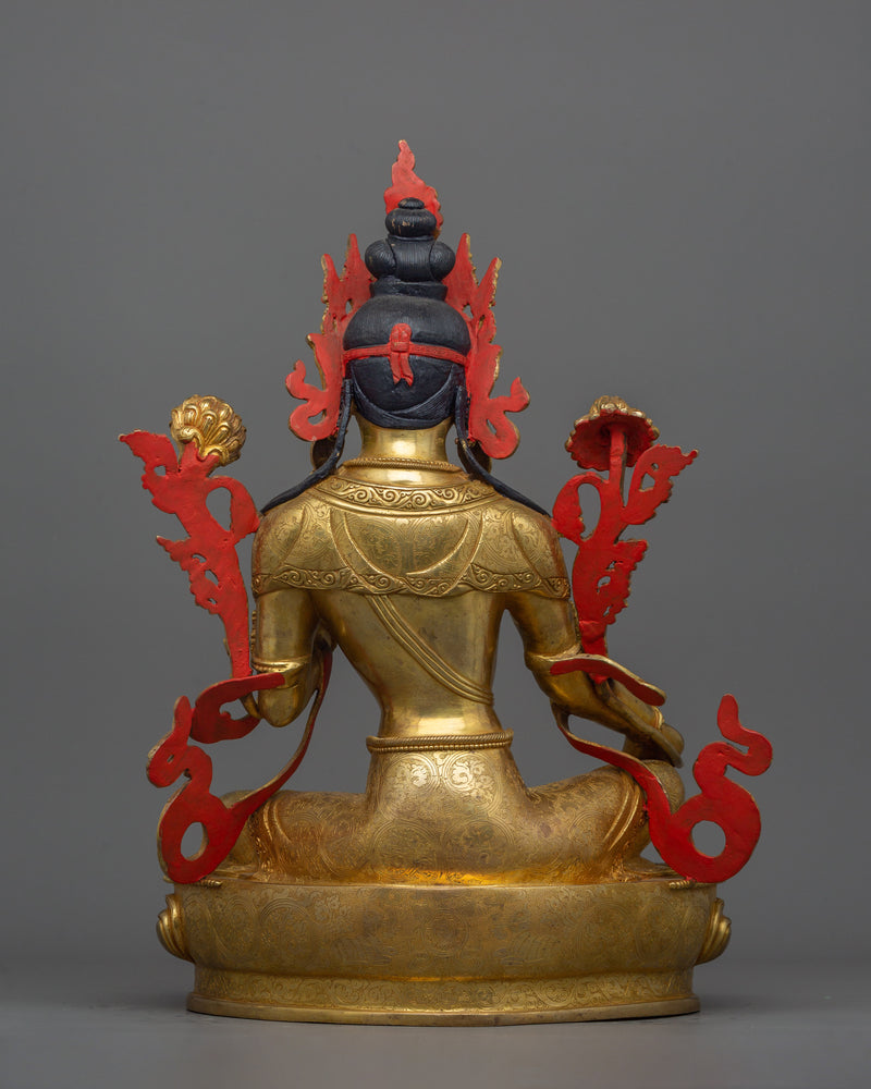 16.5-Inch Green Tara Statue | Handcrafted Gemstone-Embellished Sculpture