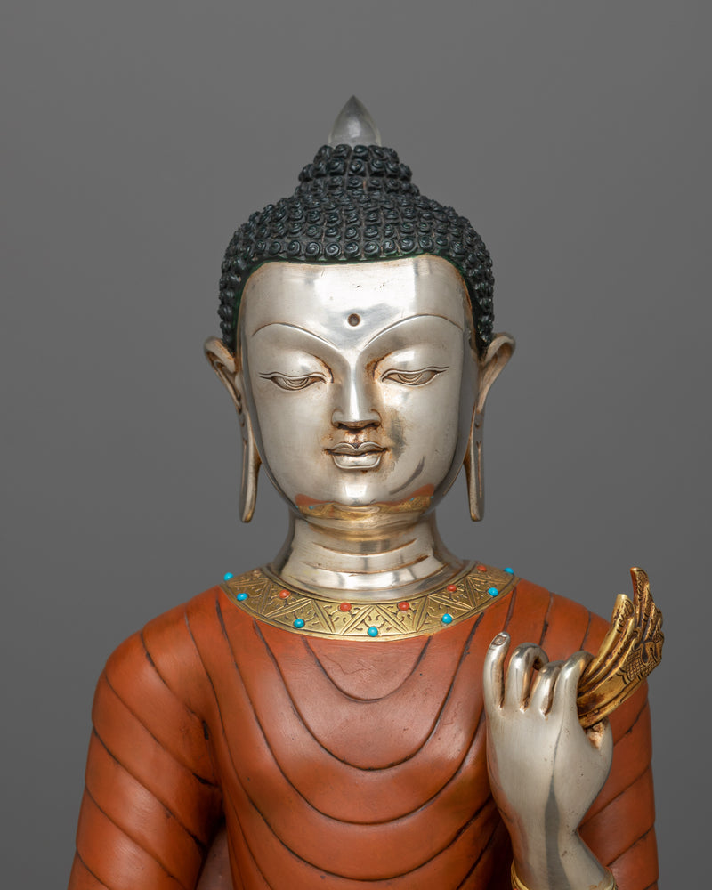 Handcrafted Dipankara Buddha Statue | Oxidized Copper and Silver-Plated Art