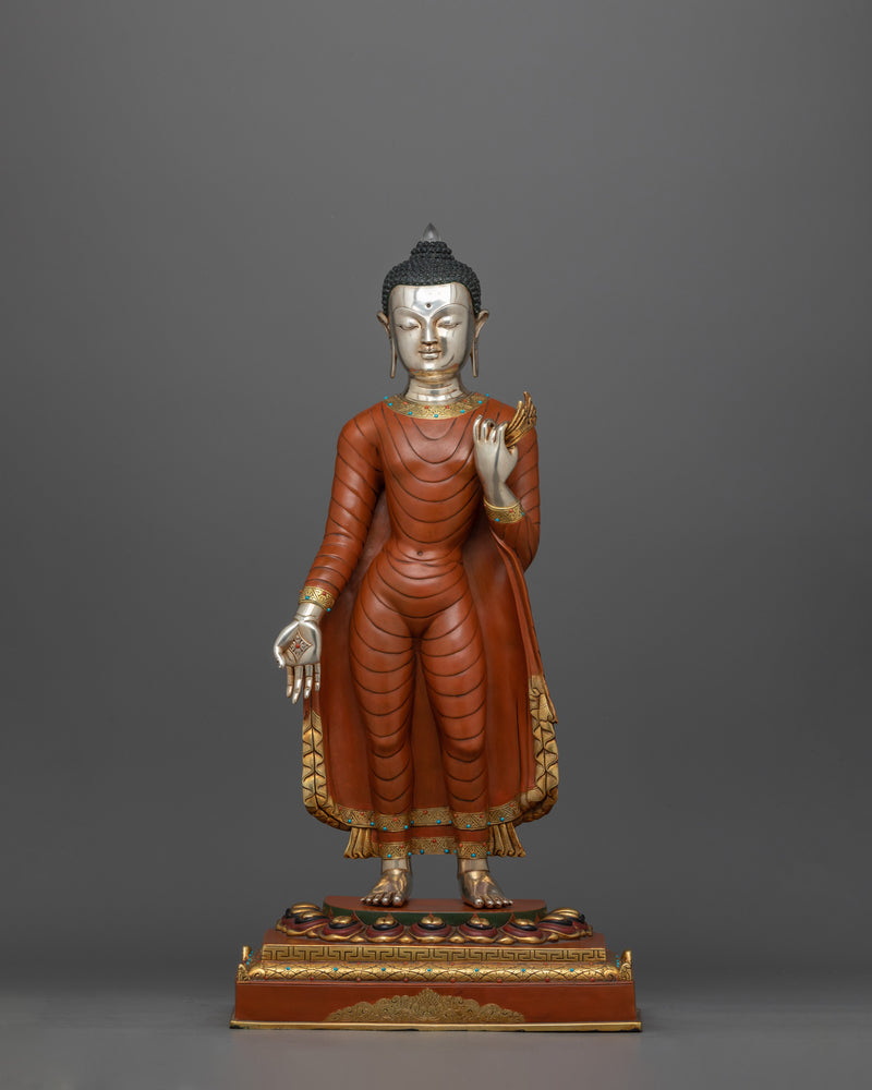 Handcrafted Dipankara Buddha Statue | Oxidized Copper and Silver-Plated Art