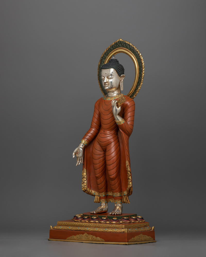 Handcrafted Dipankara Buddha Statue | Oxidized Copper and Silver-Plated Art