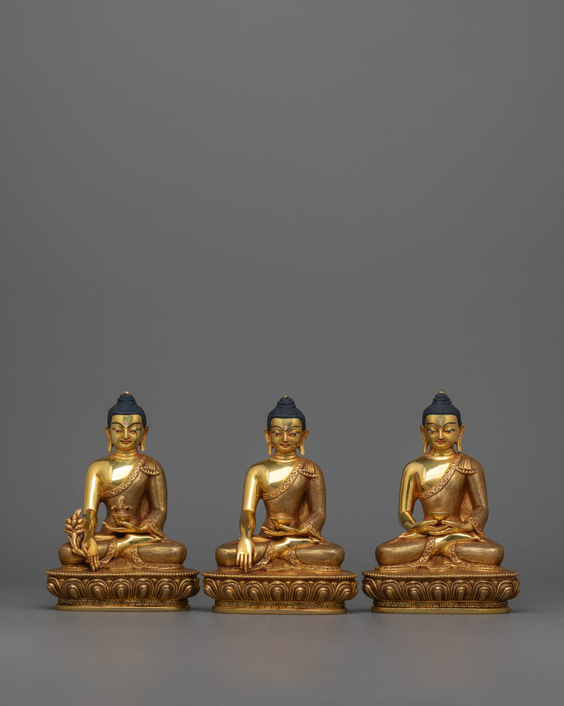 Sacred Three Buddha Sculpture Set | Medicine, Amitabha, and Shakyamuni Statues