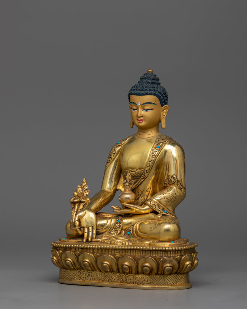 Gold-Gilded Medicine Buddha Statue | Handcrafted Copper Art from Nepal