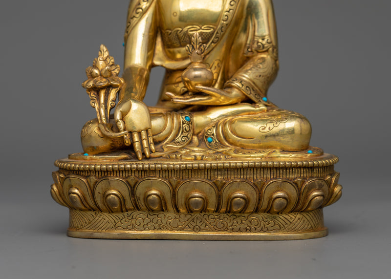 Gold-Gilded Medicine Buddha Statue | Handcrafted Copper Art from Nepal