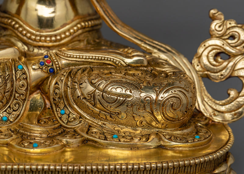 24K Gold-Gilded Avalokiteshvara Statue | Gemstone Detailing Chenrezig Statue