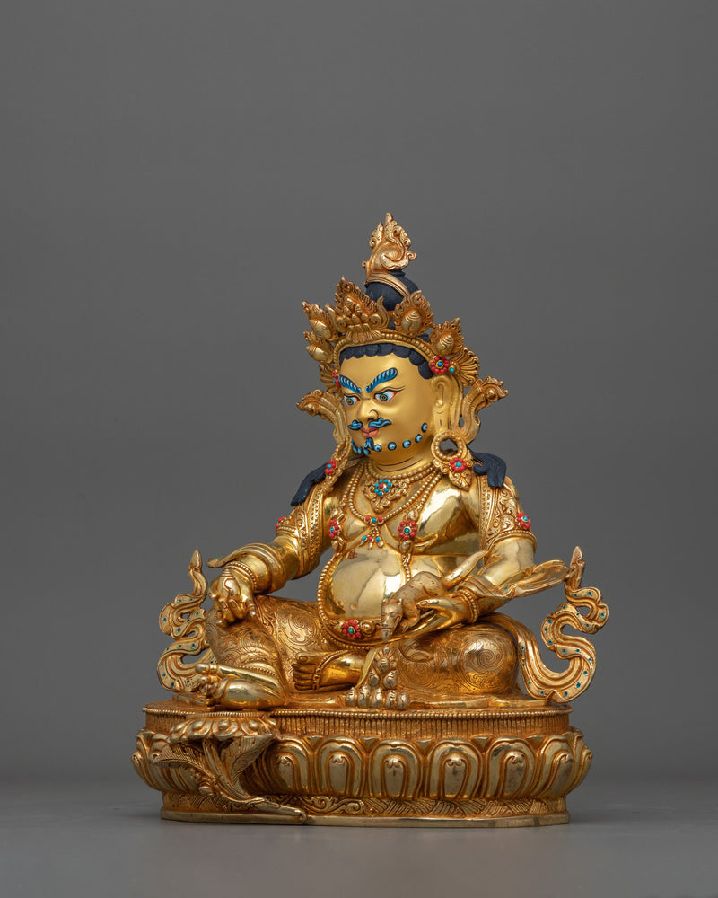 Dzambhala Statue: 24K Gold-Gilded Wealth Deity | Traditionally Hand-crafted Sculpture