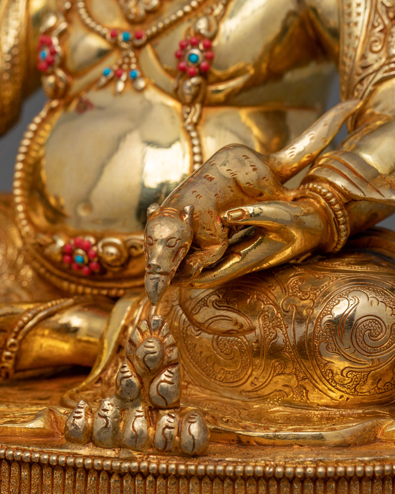 Dzambhala Statue: 24K Gold-Gilded Wealth Deity | Traditionally Hand-crafted Sculpture