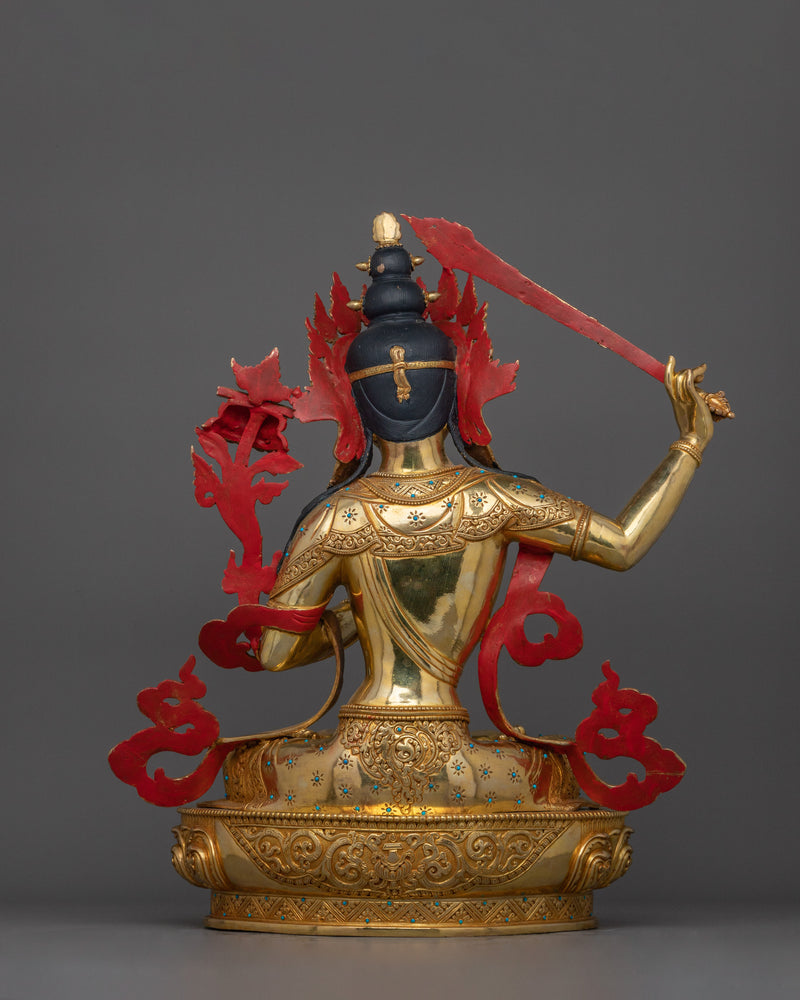 24K Gold-Gilded Bodhisattva of Wisdom | Manjushri Hand-crafted Copper Statue