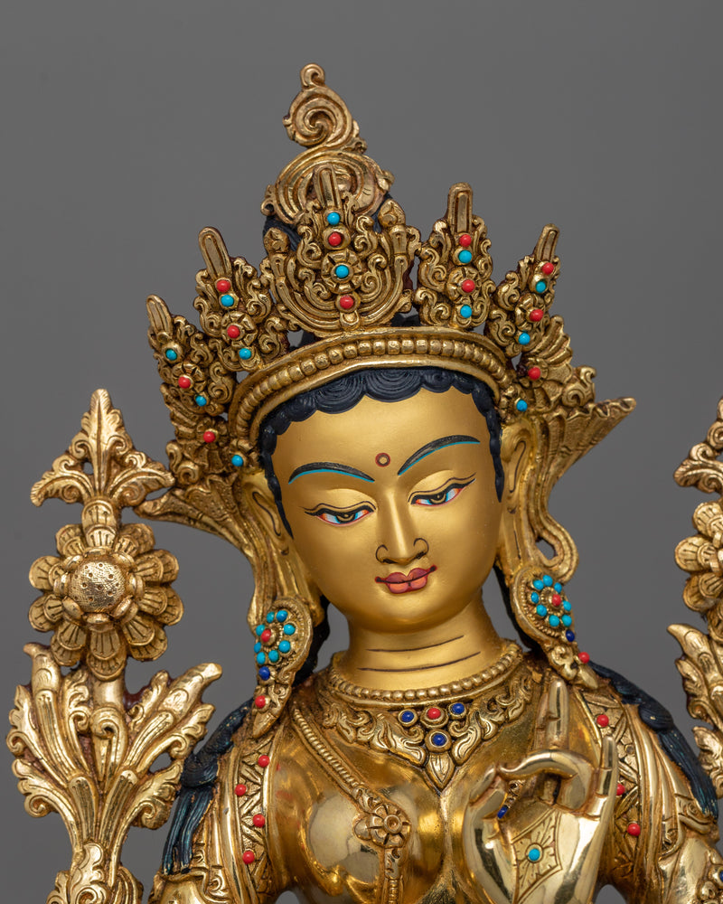 24K Gold-Gilded Protector and Compassionate Deity | Green Tara Statue: