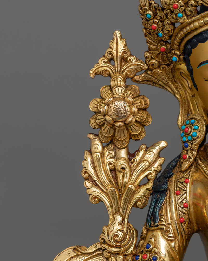 24K Gold-Gilded Protector and Compassionate Deity | Green Tara Statue: