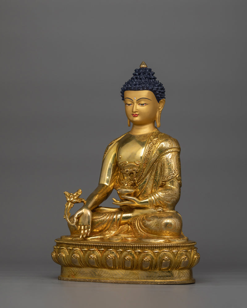 Buddhist Bhaisajyaguru Sculpture | Handcrafted 24K Gold Gilded Statue